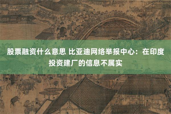 股票融资什么意思 比亚迪网络举报中心：在印度投资建厂的信息不属实
